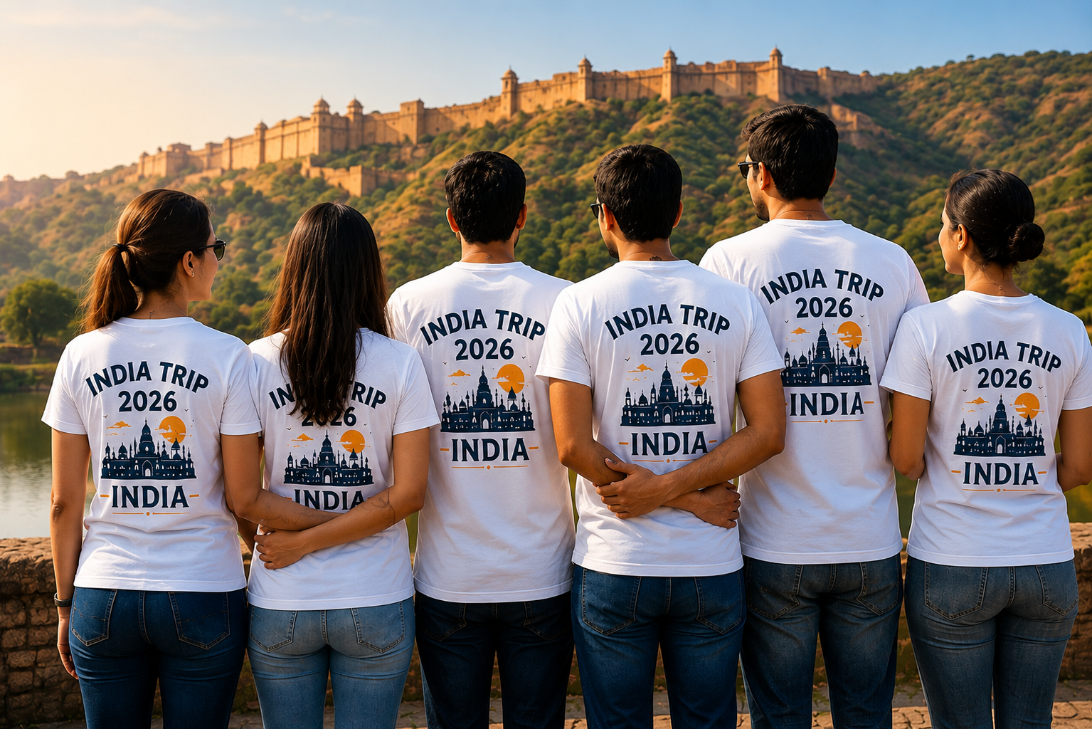 Friends wearing custom India T-shirts